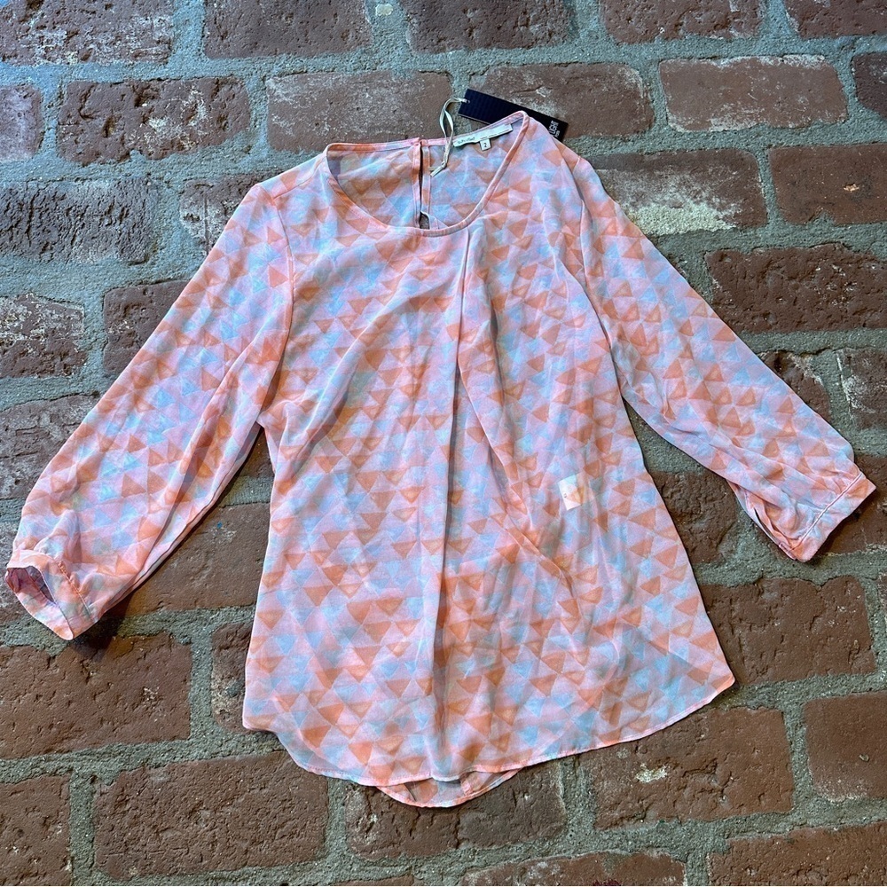 Sun Light Paris pink, orange & light blue flowy blouse Size 2/Medium Cottagecore